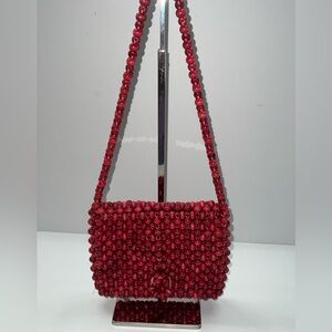 1960s Handmade Vintage Red Wooden Bead Handbag